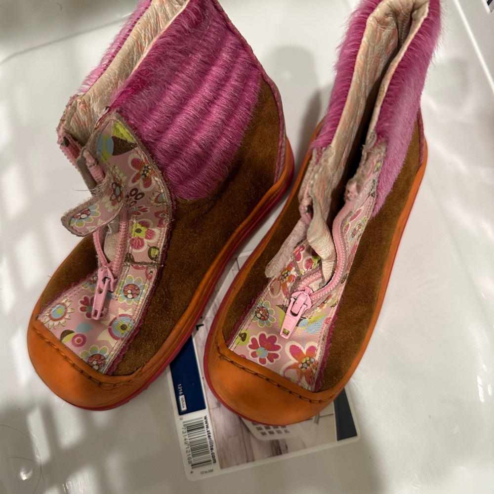 Oilily Pink and Orange Kids Boots with Floral Pattern